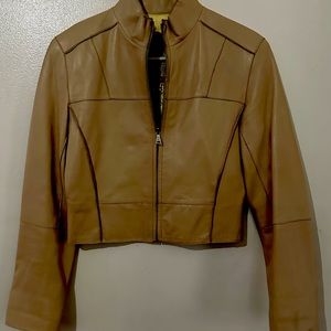Andrew Marc | 100% Real Genuine Leather Beige Lined Full Zip Jacket Size XS